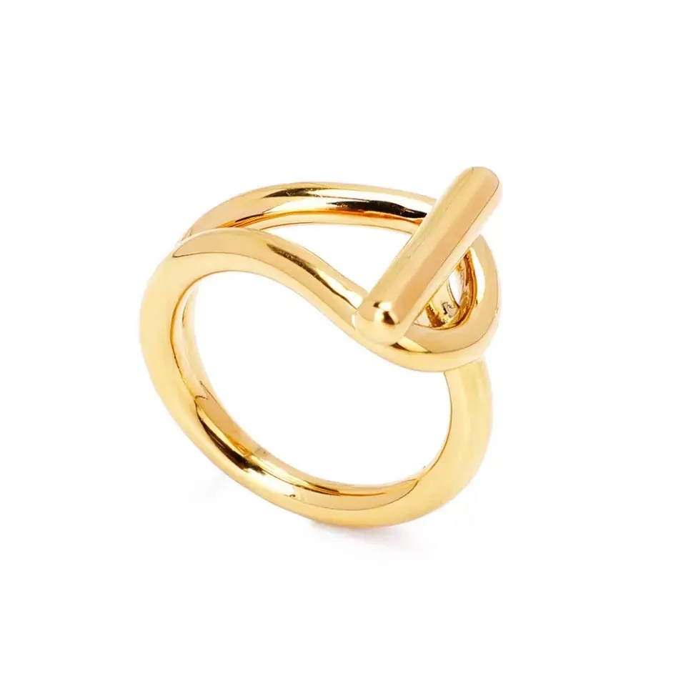 Rae Buckle Ring - Gold Band with Bow Design, Simple and Elegant Style