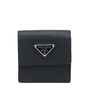 Pre-owned PRADA Calfskin Small Leather Goods Triangle Logo Saffiano Leather Accessory Pouch