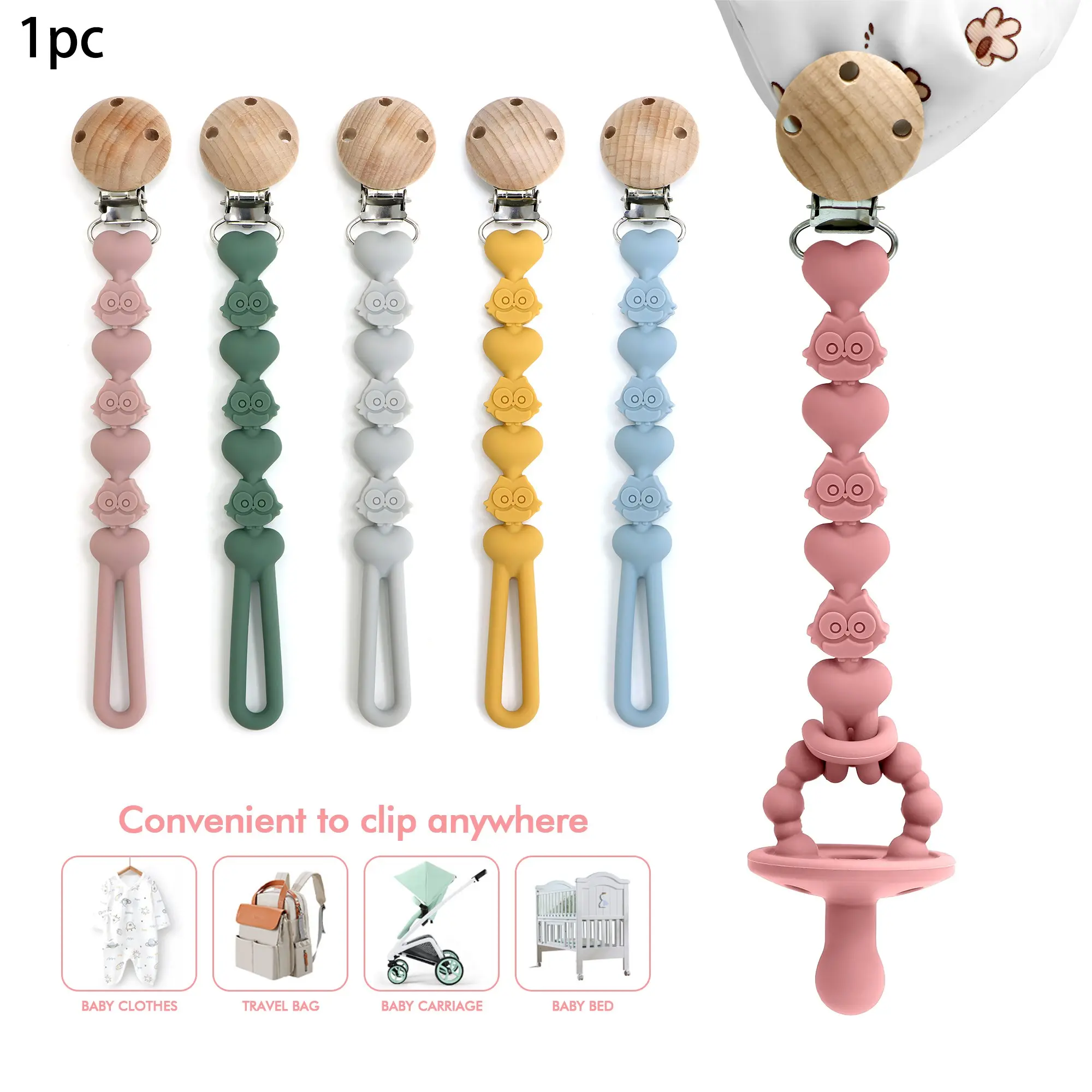 Owl Shape Anti-Loss Chain, Convenient Silicone Pacifier Chain Clips, Flexible Fixed Position, Travel Essential, Kids Gift for Boys and Girls, Newborn