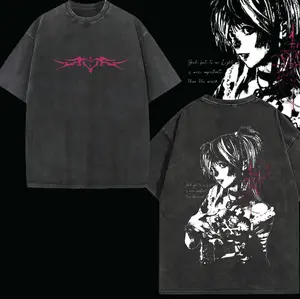 Misa Amane Death Note Unisex couple T-shirt, Vintage Washed Gothic Anime Graphic Tee, Dark Aesthetic Oversized Shirt, Unisex Streetwear