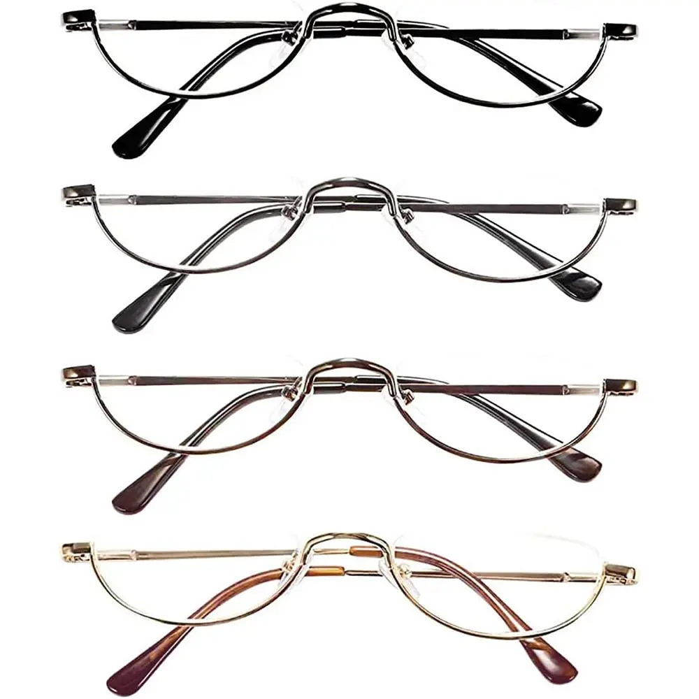 KOKOBIN Fashion Designer Alloy half-frame Moon Reading Glasses Women Men half-frame Spring Hinge Stylish Slim Reader with Pouch