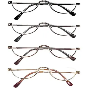 KOKOBIN Fashion Designer Alloy half-frame Moon Reading Glasses Women Men half-frame Spring Hinge Stylish Slim Reader with Pouch
