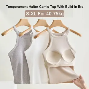 Halter Neck Camisole Top with Built-In Bra