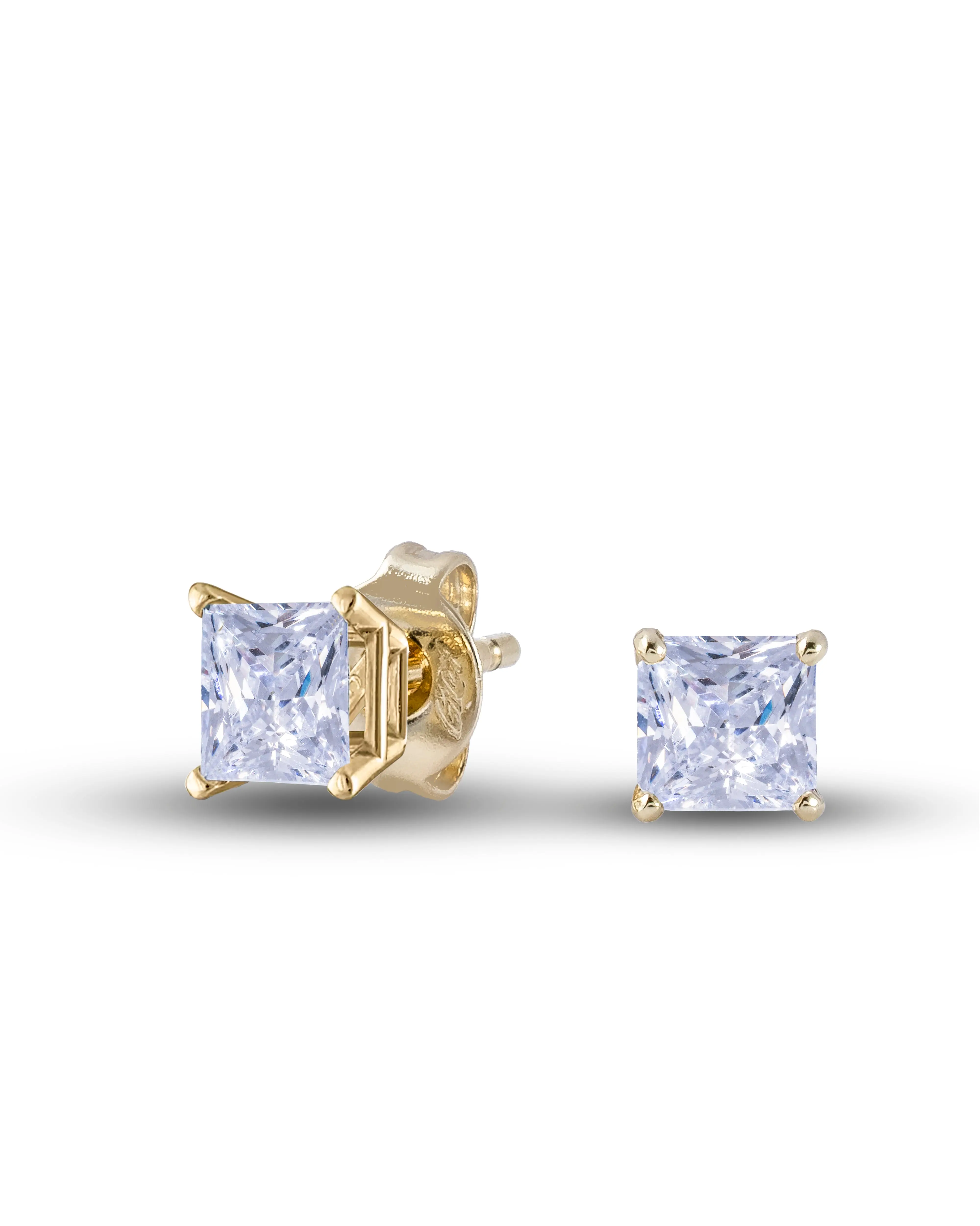 GLD 5MM Moissanite Square Cut Diamond Stud Earring in Yellow Gold Vermeil - Perfect Gift