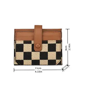 Women's Retro Checkered Slim Compact Wallet, Multi-Card Holder with Secure Clasp Closure & ID Window, Stylish Daily Organizer