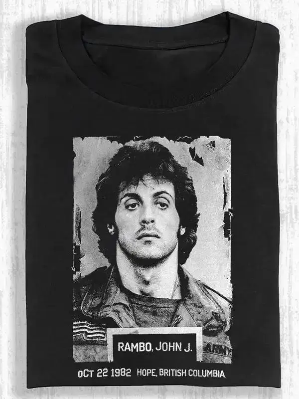 Women's Rambo First Blood Printed Stylish Short Sleeve Round Neck T-Shirt, Unisex Vintage Regular Fit Cotton, Casual Breathable Comfort Top for Daily Wear 091603, Shortsleeve