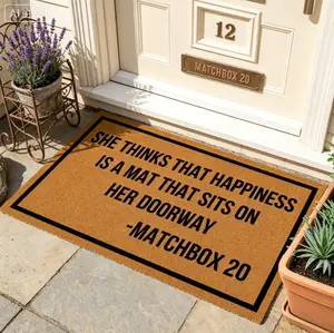 Funny Welcome Door Mat, She Thinks That Happiness is a mat Non Slip Entrance Door Mat, Rubber Back Indoor/Outdoor Floor Mat for Home & Room Decoration, Area Mat Doormat for Entryway Living Dining Room Bedroom Kitchen Porch Yard