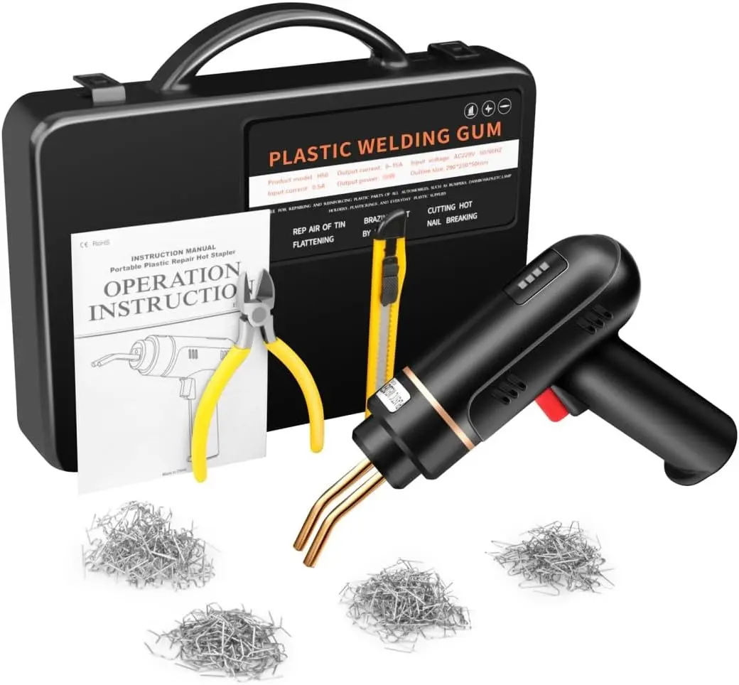 200W Cordless Plastic Welder Kit, Rechargeable Hot Stapler Gun with 5000mAh Battery, 400 Hot Staples in 4 Types, LED Work Light, Pliers, Knife & Storage Case for Car Bumper, Dashboard, Motorcycle Plastic Repair