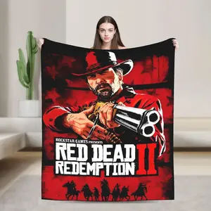 Game Red Dead Redemption 2 Flannel Blanket Soft Plush Travel Aesthetic Throw Blankets Perfect for Living Room Office Sofa Bed