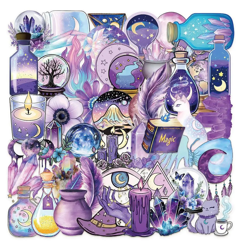 Magic Witch Series DIY Sticker, Colorful Self Adhesive Decor Paper, Decor Sticker for Gift Greeting Card Water Bottle Laptop Phone, Halloween