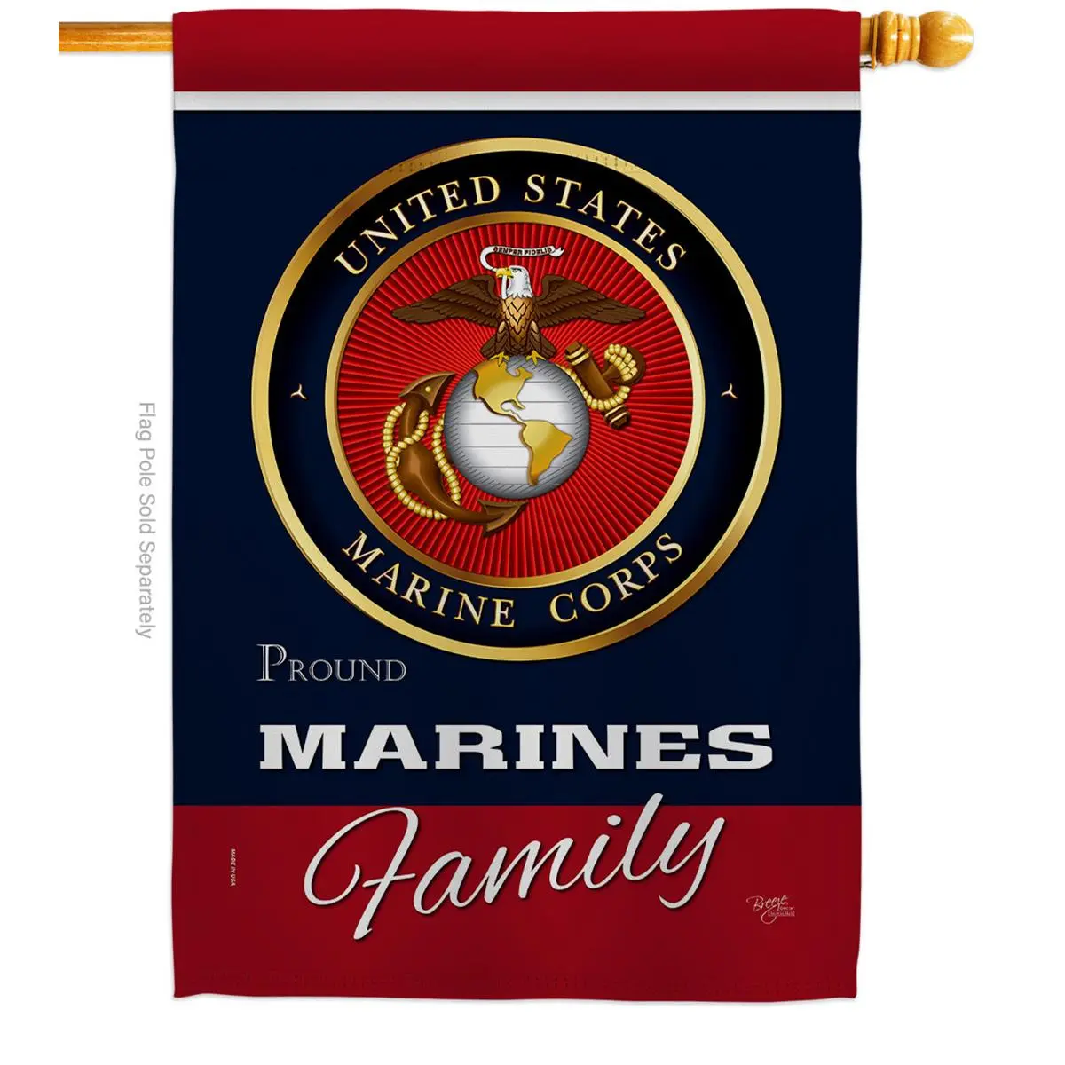 Breeze Decor H108411-BO 28"x40" Military Decorative Weatherproof Vertical House Flag, Double-Sided Indoor-Outdoor Garden Banner, Marine Corps Family Pride Gift with Included Sleeve