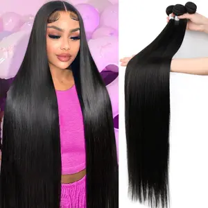 Gefily [14A] Straight Bundles Human Hair 16 18 20 Inch 100% Unprocessed Brazilian Virgin Hair Straight Weave Bundle Human Hair Bundles Real Natural Black Human Hair Extensions