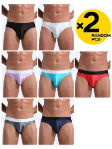 2/3/4 Pcs Random Color Men's Solid Color Briefs, Narrow Elastic Low-rise Design, Double Back Straps & Hollow Out, U-convex Breathable Soft Comfort Underwear Set, Low Waist Briefs