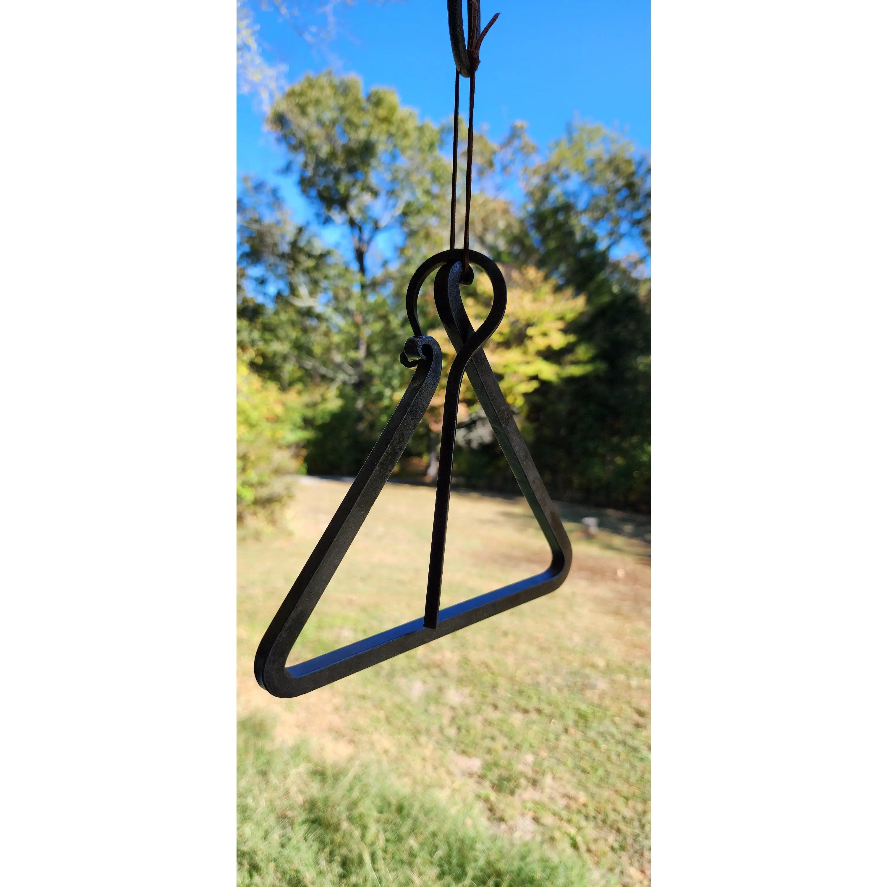 Hand-Forged Dinner Bell Triangle – Rustic Steel Triangle Bell with Striker for Porch, Farm, or Cabin