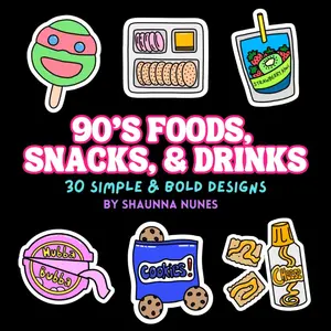 90's Foods, Snacks, & Drinks Coloring Book: 30 Simple and Bold Designs