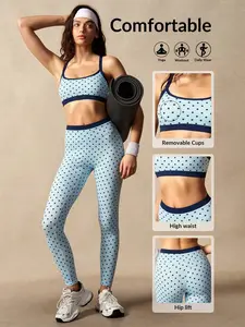SLYNVIA Womens Polka Dot Pattern Cropped Camisole and Leggings Sports Suit