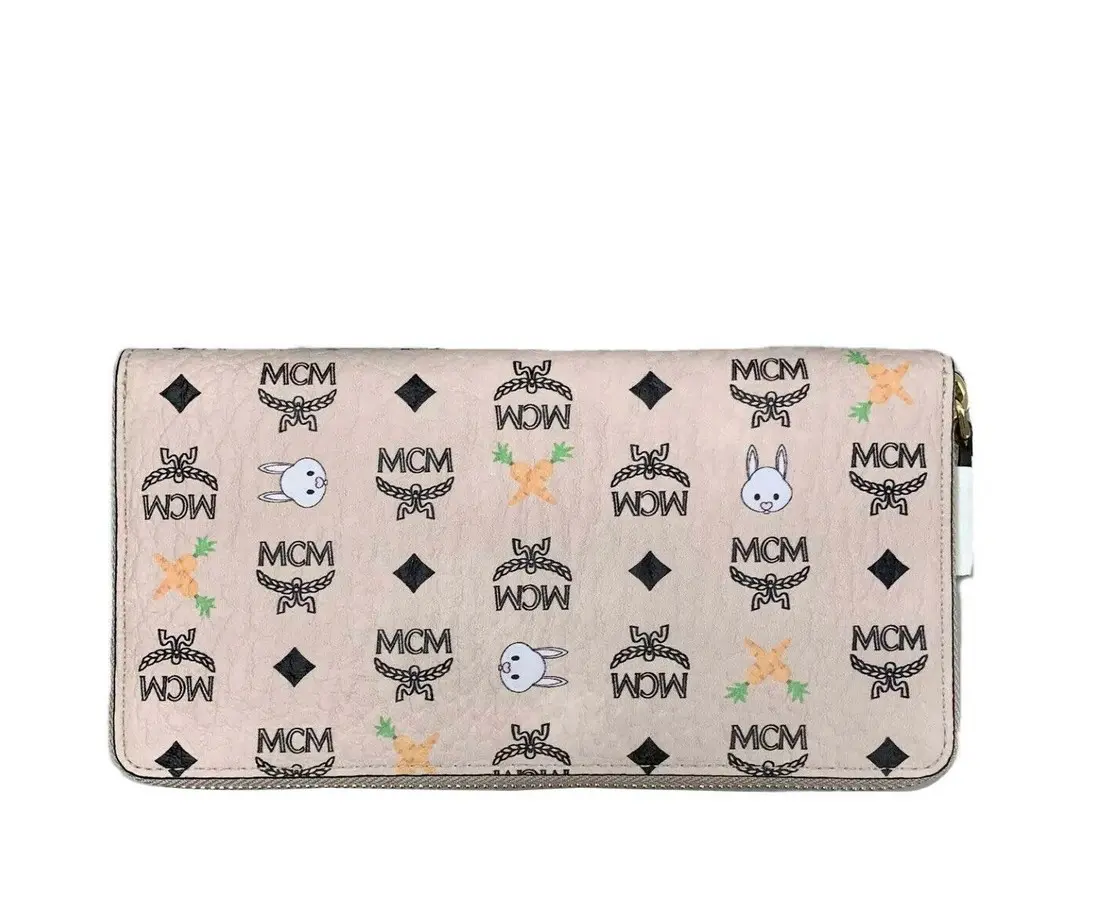Pre-owned MCM Coated Canvas Small leather goods Women's Beige Visetos Zip Around Rabbit Wallet