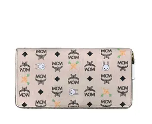 Pre-owned MCM Coated Canvas Small Leather Goods Women's Beige Visetos Zip Around Rabbit Wallet