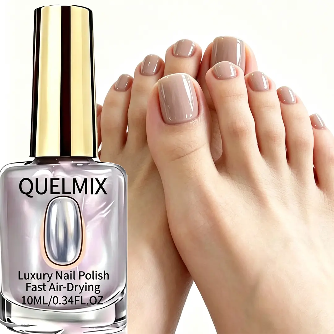 Chrome Mirror Nail Polish, Silver Metallic Shimmer Nail Lacquer, Fast Air Dry Formula, High Gloss Reflective Finish, Luxury Nail Art Color for Women Manicure