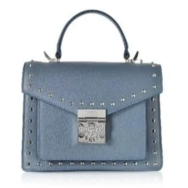 Pre-owned MCM leather Crossbody Bags Patricia Studded Park Avenue Satchel Bag In Blue Z 1370