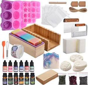 Soap Making Kit for Adults All-in-One Soap Making Supplies Includes Melt & Pour Goat Milk Soap Base, Silicone Loaf Molds,Premium Cutting Box & 500+PCS DIY Soap