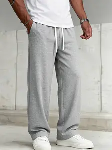 Men's Plus Size Casual Sporty Breathable Knit Pants, Solid Color Drawstring Waist, Adjustable Straps, All Season Outdoor Training Wear Knit Sweatpants