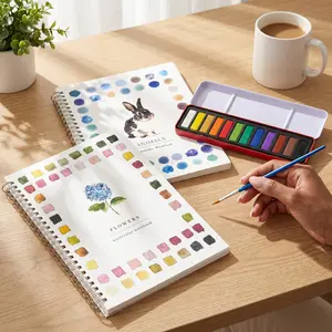 12-Color Watercolor Coloring Book, Mess-Free Portable Art Kit with Floral & Animal Designs for All Ages summervibies