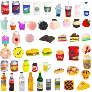 50 Pcs Miniature Food Drink Bottles Soda Pop Cans Pretend Play Kitchen Game Party Accessories Toys Hamburg Cake Ice Cream for 1/12 Doll House (25Food+25Drink)