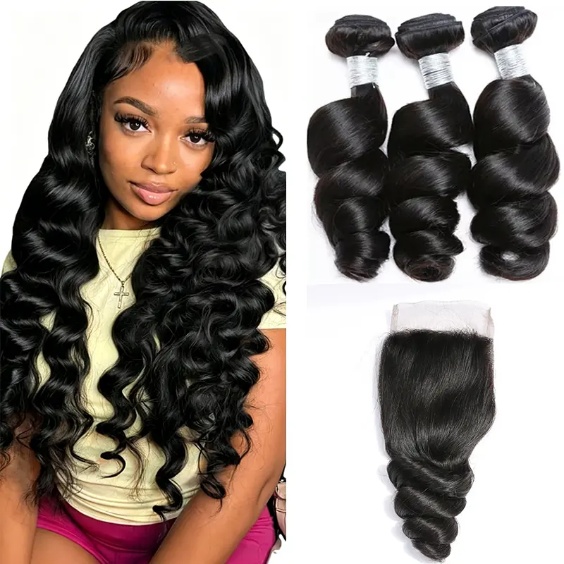 Loose Wave Hair Bundles with 4X4 Closure