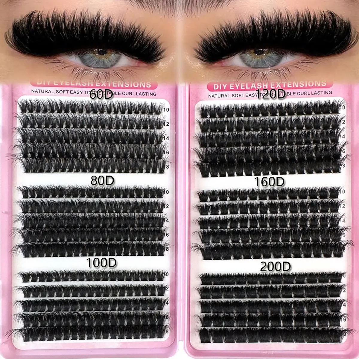 Mixed Length Individual False Eyelashes Kit, Individual Fake Eyelashes, DIY Eyelash Extensions, Diy Personal Lashes, 0.07mm D Curl 10-18mm Length Lash Extensions, Eye Makeup Enhancement Tool for Women & Girls, Cosmetic