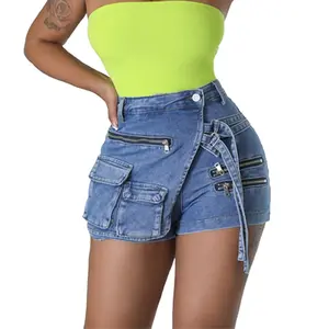 Summer Spring Clothes 2025 New  Fashion Elastic Skinny Denim Shorts Women with Zippers Multi Pockets Ropa De Mujer Short Jeans Hot Pants Sexy Streetwear Womenswear Bottom Check Light