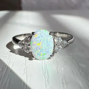 Opal Birthstone Ring in 925 Sterling Silver with Cubic Zirconia opal ring