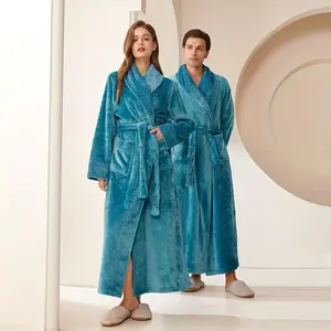 Luxurious Long Flannel Bathrobe, Thick Plush Absorbent Quick-Dry Robe for Spa, Hotel, and Home Use - Multiple Colors Available