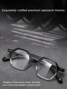 High-Quality Acetate Polygonal Thick Rim Glasses, Retro Oversized Stylish Eyeglass Frame, Unisex Trendy Myopia Optical Frames for Men and Women