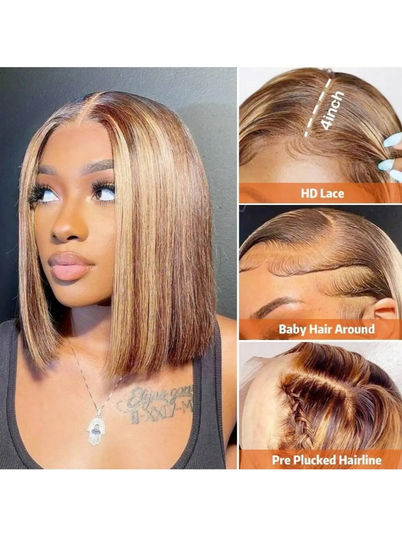 Ombre Bob Wig Human Hair} 4/27 Highlight Honey Blonde 