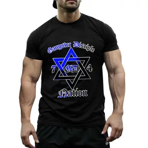 Men's Gangster Disciple Nation Graphic Tee - 100 Cotton, Black Crewneck with Blue Star of David Design, Soft & Breathable Casual Streetwear, 74 Folks Print