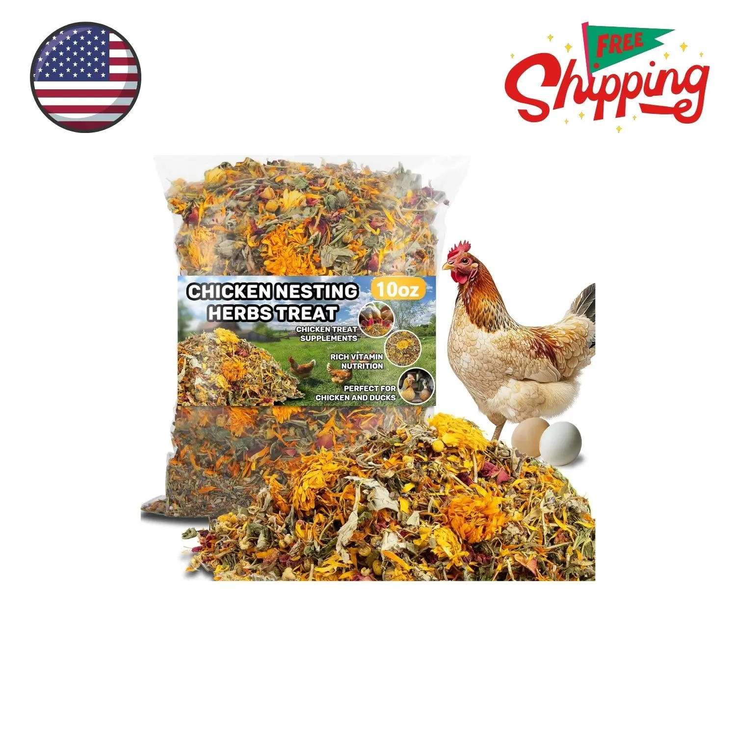 10oz Chicken Nesting Herbs Treat, Dried Herb Layer Feed Coop and Run Insulation