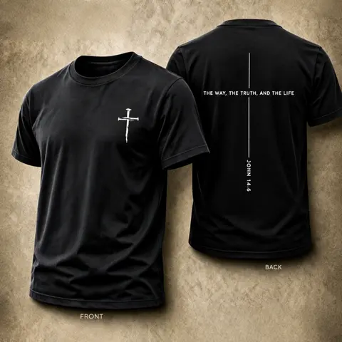 Men's Christian Cross Graphic Tee Short-Sleeve Cotton Fabric T-Shirt, Faith-Based Bible Verse John 14:6, Soft Breathable Streetwear Menswear for Summer Daily Wear Religious Apparel Crewneck