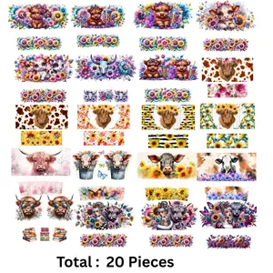 20 Pcs UV DTF Adhesive Keychain Stickers, Cow Theme DIY Creative Transfer Stickers for Crafters, Gifts, Holiday Projects