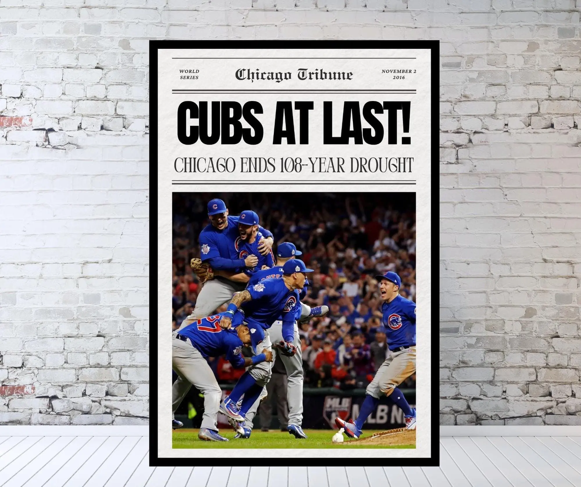 Cubs World Series Newspaper Print 2016 , Man Cave Decor  Poster( Unframed - Print Only )
