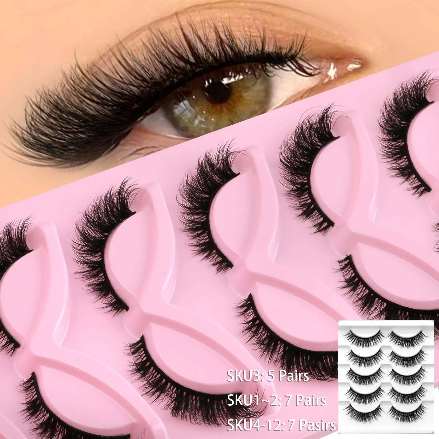 GROINNEYA 5 Pairs Cat Eye Lashes, Cosmetic False Lashes, Fluffy Soft False Eyelash Strips Volume Wispy Faux Mink Lightweight Winged End Eye Elongated, Daily Makeup, Beginner Friendly Lashes, Suitable For Any Occasion