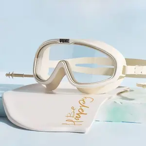 YIKE Adult Large Frame Swim Goggles with Built-in Ear Plugs, Free Nose Clip Included - Anti-Fog UV Protection, No Leak Silicone Seal Clear Vision Goggles for Men & Women