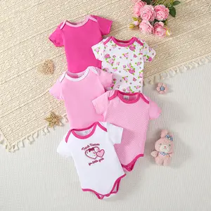 5-piece baby triangle jumpsuit, short-sleeved baby girl jumpsuit, baby girl newborn cotton flower elegant jumpsuit, home wear