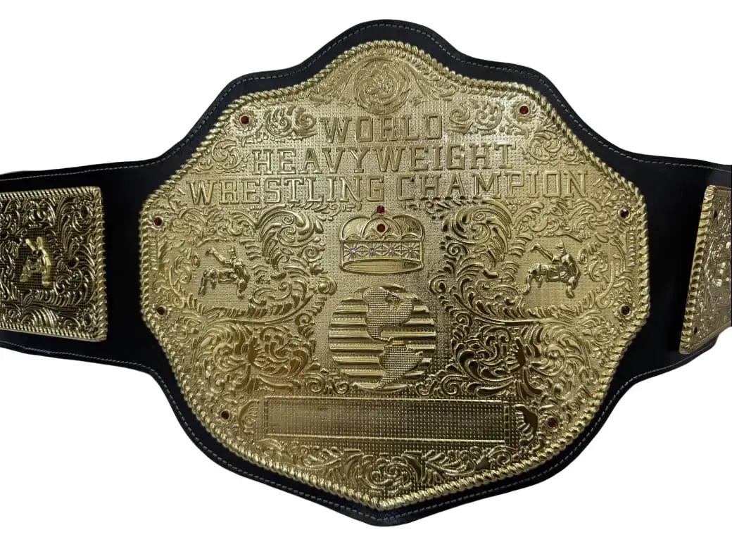 WWE World Wrestling Entertainment Big Gold Heavyweight Championship Belt Replica Title Adult Size Made In 6MM Dye Casting Plates With Real Cowhide Leather Strap