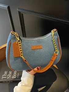 Fashion Casual Women's Denim Underarm Bag, Vintage Elegant Crescent Shape, High-End Single Shoulder Crossbody Bag, Denim Crossbody Bags, Denim Shoulder Purse