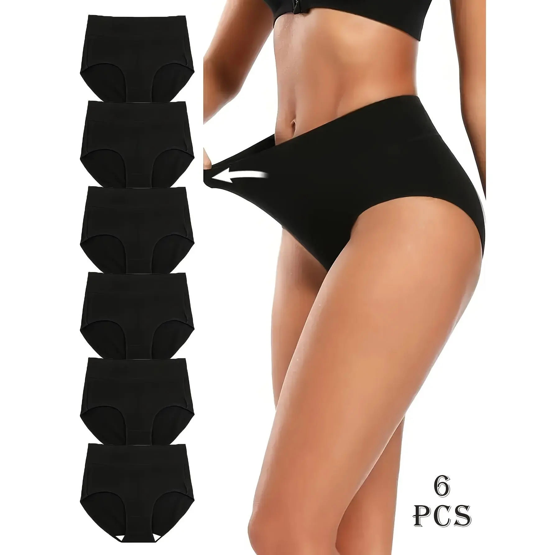 6pcs Hot High-Waist Shaping Butt Lifting Panties - Soft Breathable High-Waist Thongs Minimalist Black, Seamless Comfort, for Daily Wear & Sports, 6pcs Value Pack, Shaping Panties, Essential for Sports, Simple Design, Comfortable Fit, High-Waist