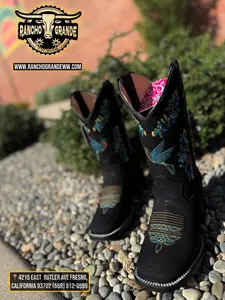Hummingbird Botas para Dama Vaquera Mujer con Diseño de Colibri Black Nobuck Leather Square Toe Ladies/ Cowgirl Boots