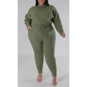 Plus Size Olive Two Piece Sweater Set
