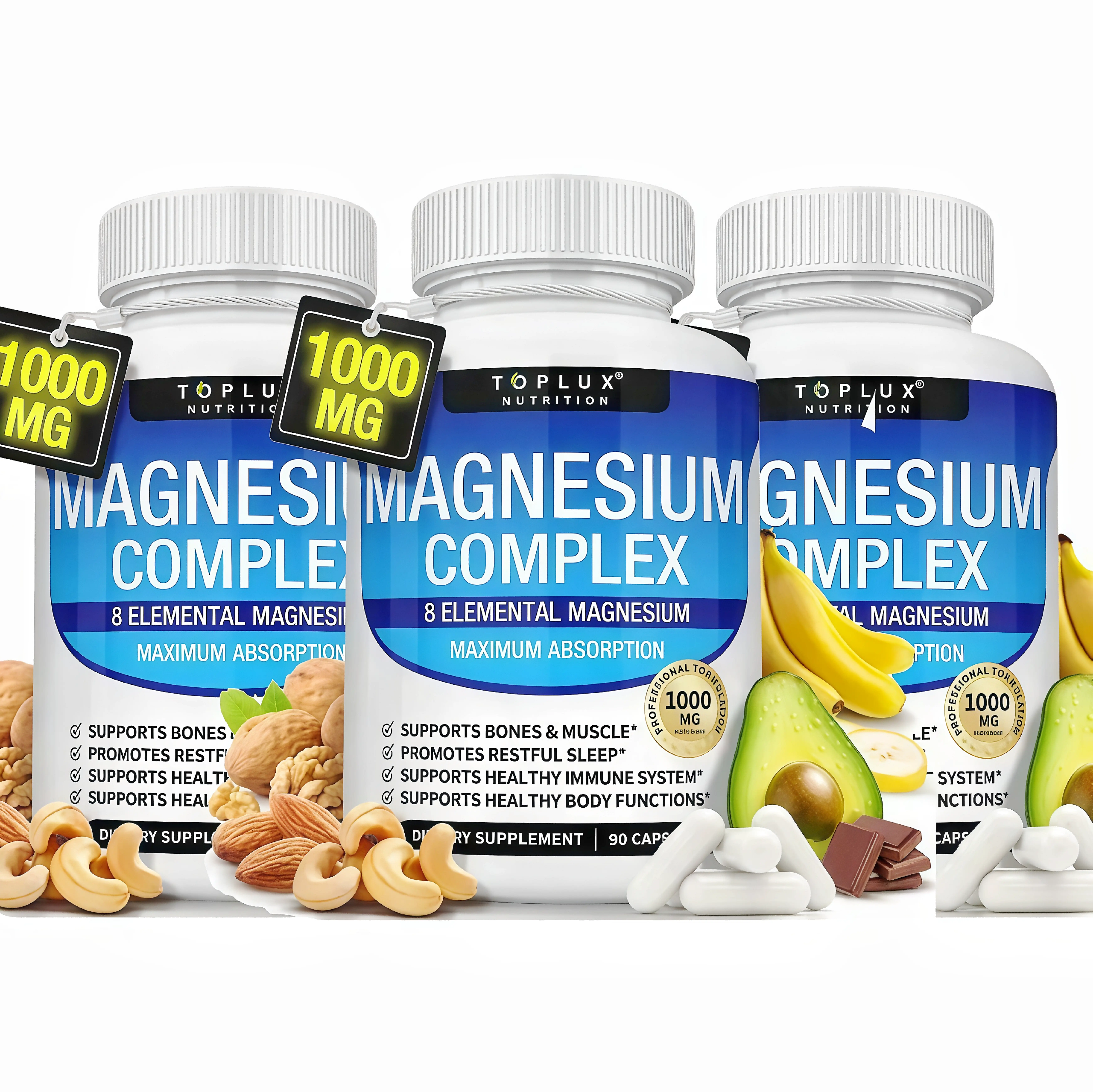 3 Botte Toplux Magnesium Complex YW 8 Essential Magnesium Supplement 1000mg Fitness Edible