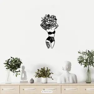 Flower & Woman Pattern Metal Wall Art, 1 Count Abstract Flower & Woman Hanging Decor, Wall Decor for Home Living Room Bedroom Bathroom, Hanging Ornaments Decoration Decorative Artwork Artistic